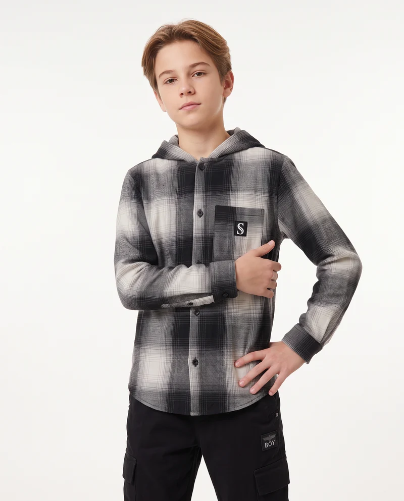 Camicia flanella a quadri con cappuccio - Fantasia