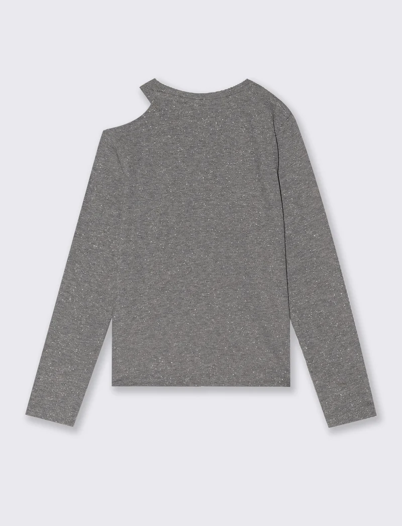 T-shirt manica lunga in costina - Grigio