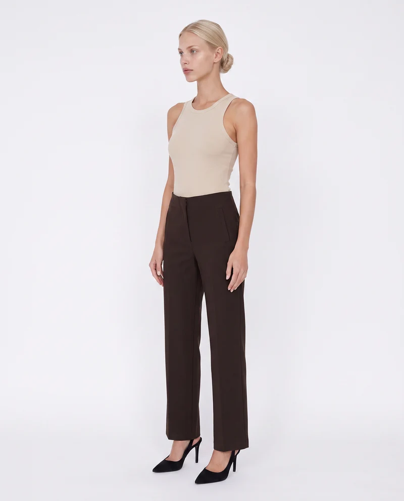 Pantalone skinny a vita alta flare - Moro