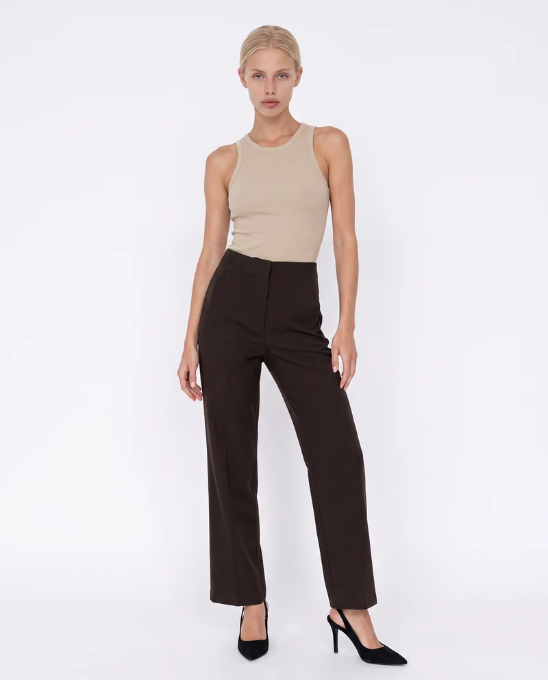 Pantalone skinny a vita alta flare - Moro