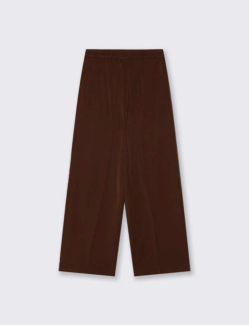 Pantalone wide leg a vita alta con tasche - Marrone cioccolato