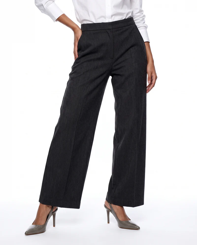 Pantalone wide leg a vita alta con tasche - Grigio mel.