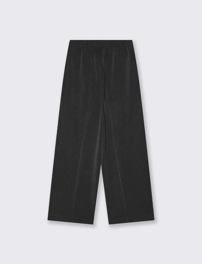 Pantalone wide leg a vita alta con tasche - Grigio mel.