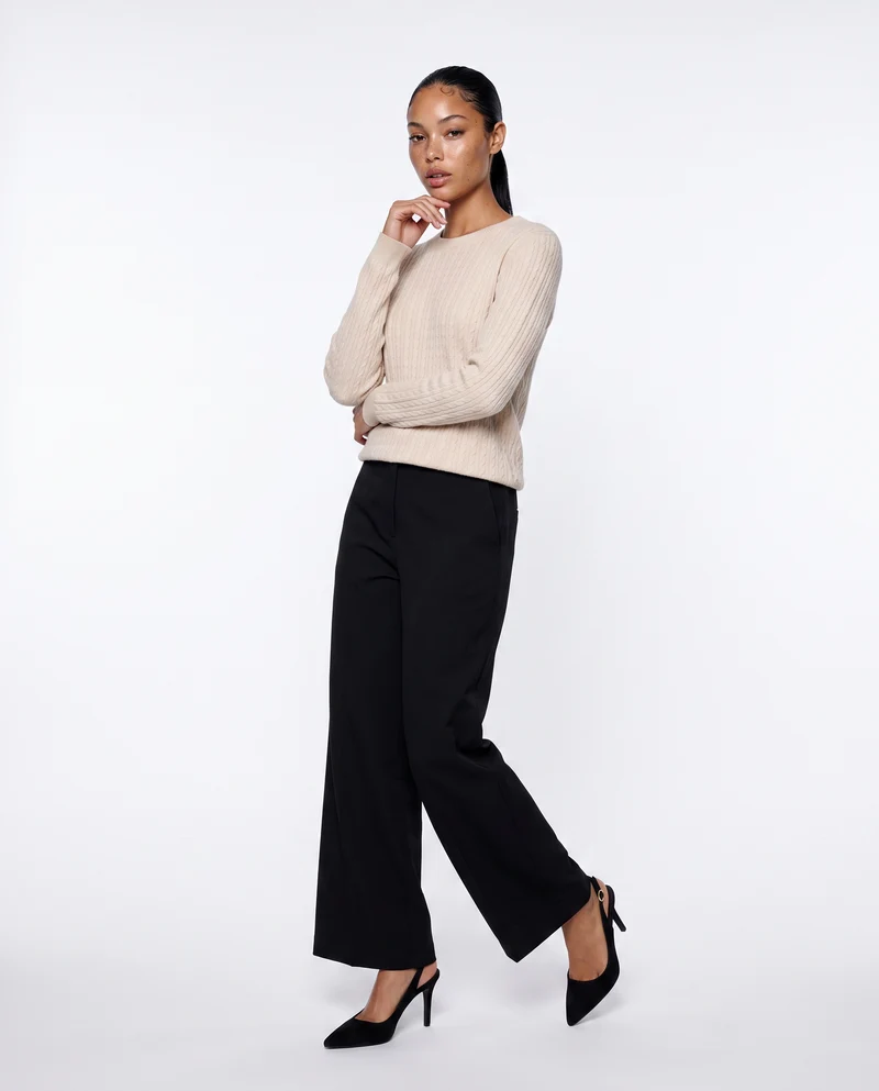 Pantalone wide leg a vita alta con tasche - Nero