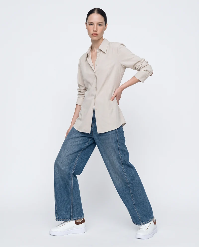 Camicia Slim con Pinces Elegante - Avorio