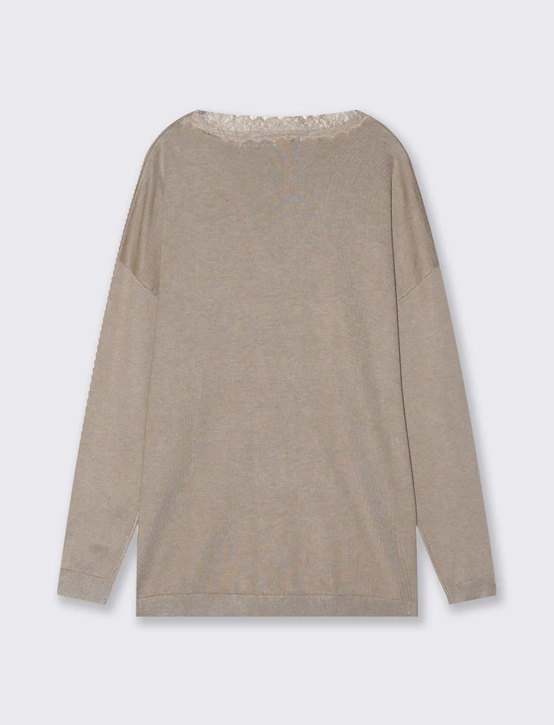 Maglia over manica lunga scollo a V - Beige grano