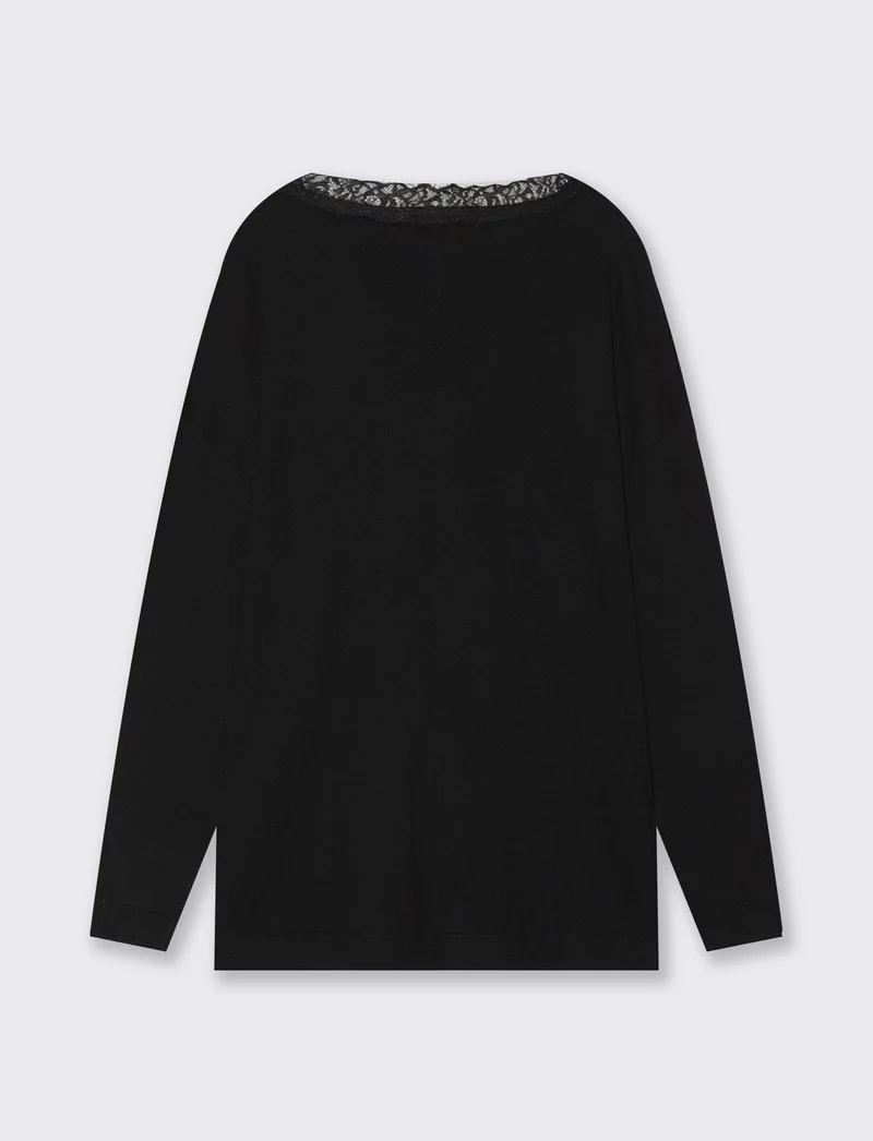 Maglia over manica lunga scollo a V - Nero