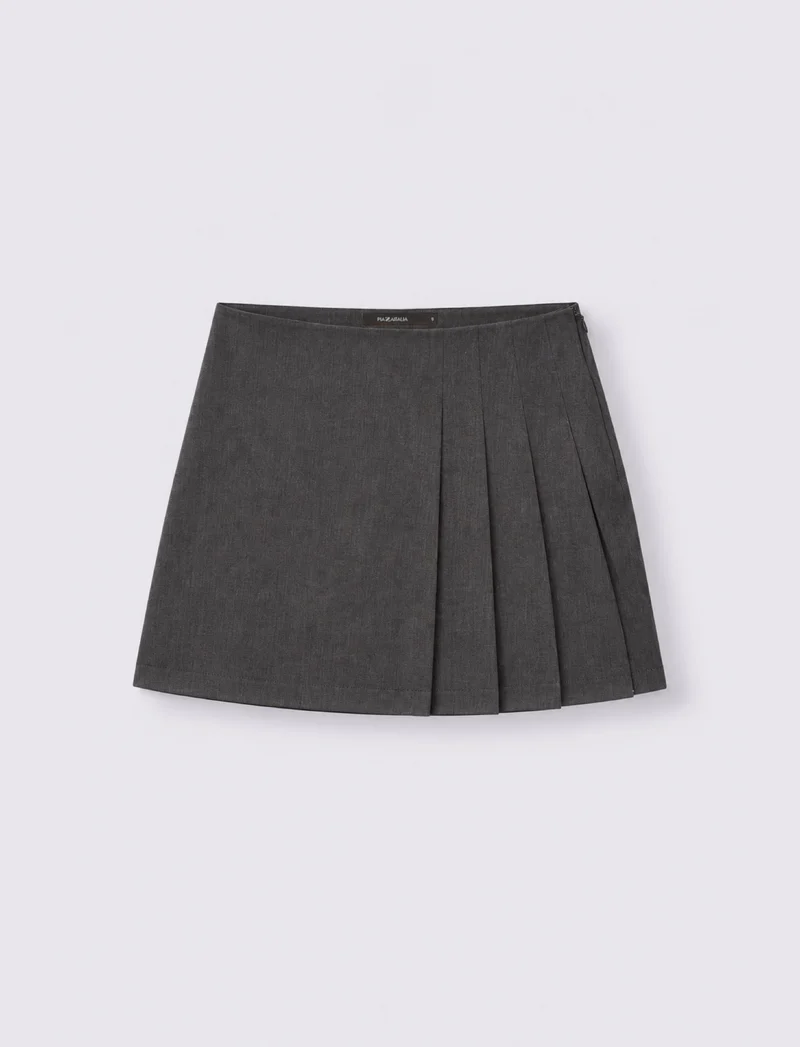 Gonna con pieghe laterali elegante - Grigio mel.