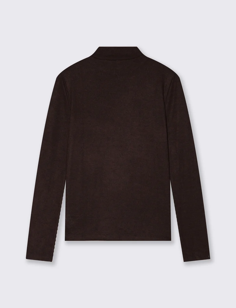 T-shirt basica manica lunga collo alto - Moro