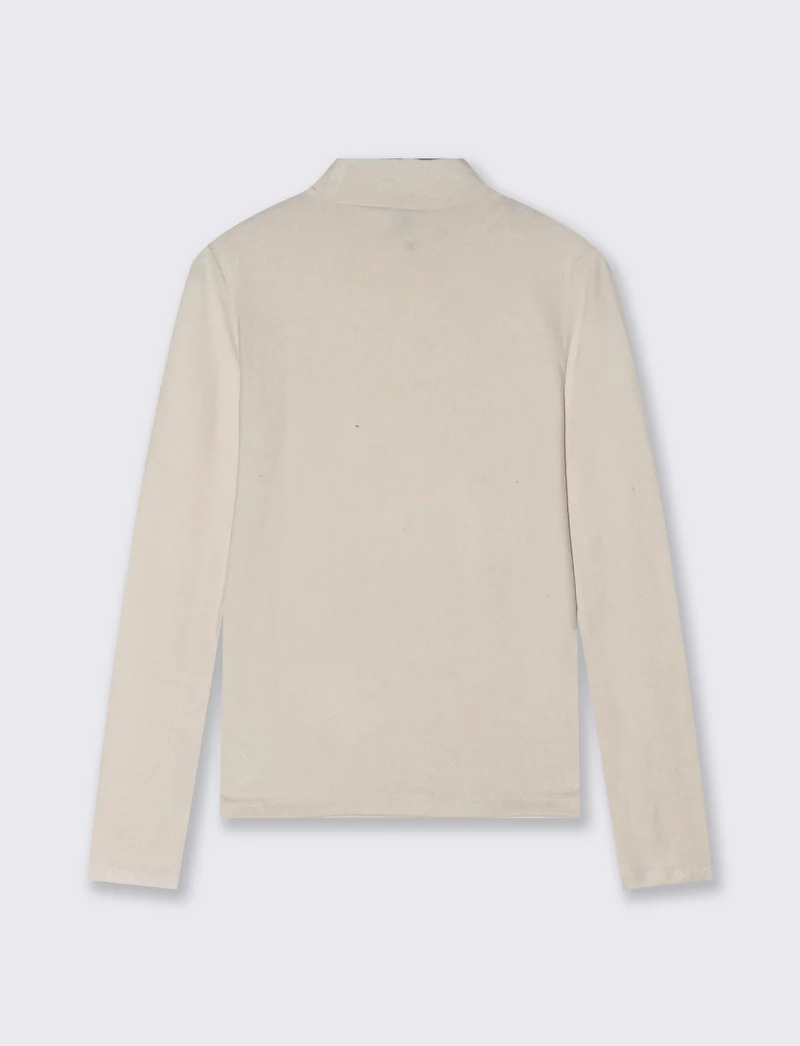 T-shirt basica manica lunga collo alto - Avorio