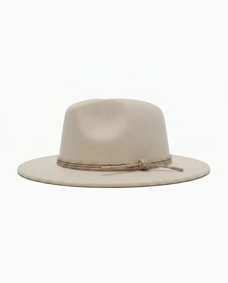 Cappello falda larga con treccina - Bianco panna
