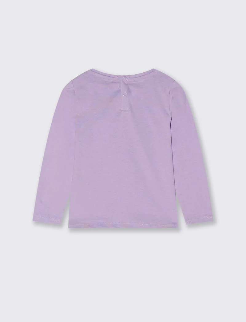 T-shirt basic a maniche lunghe con stampa - Lilla