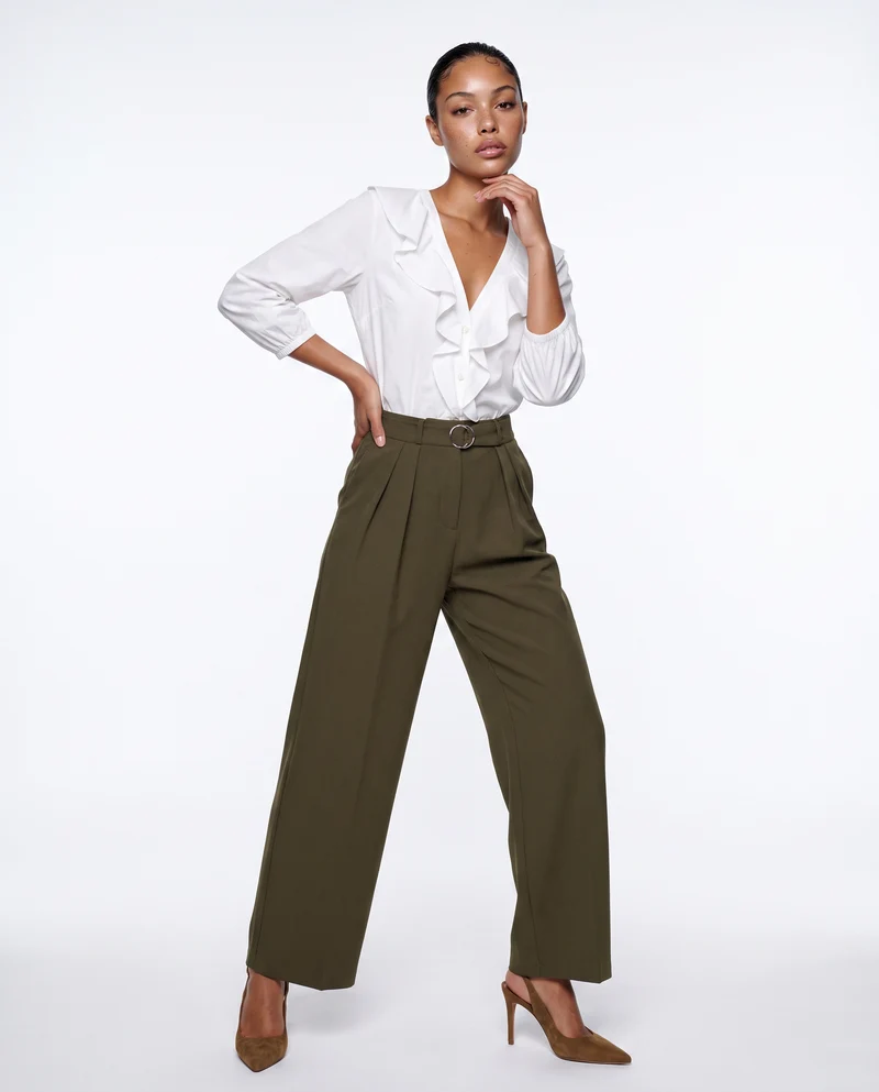 Pantalone wide leg con cintura e pieghe - Ve.milit.