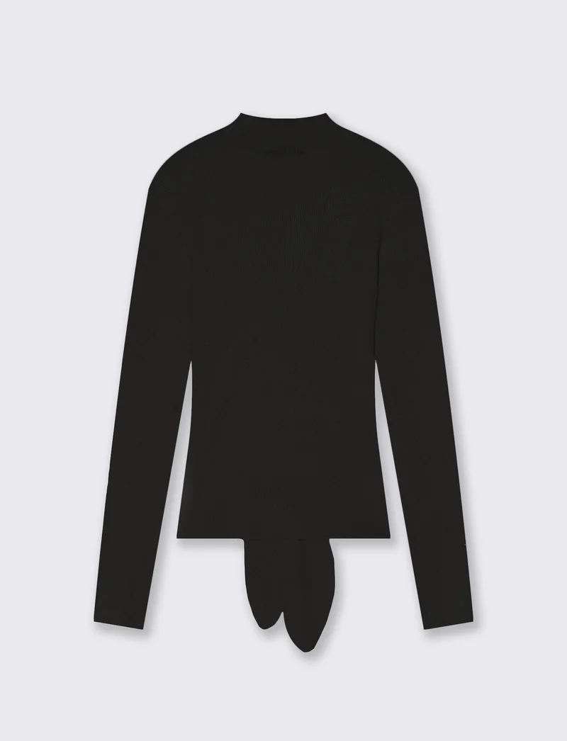 Maglia a collo alto con nodo in vita - Nero