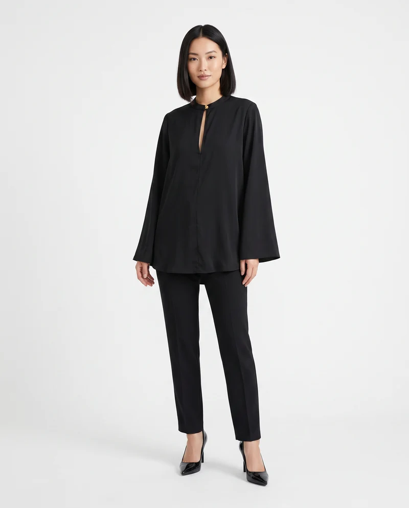 Casacca collo coreano con scollo a goccia - Nero