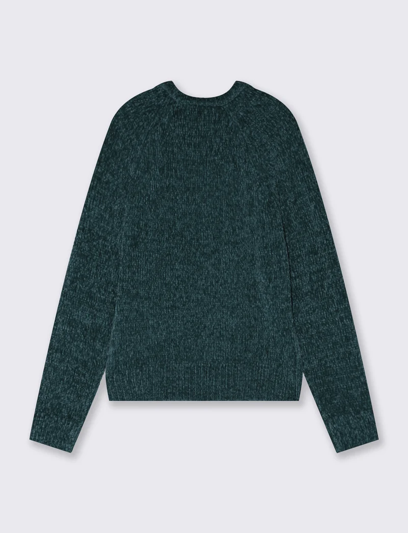 Pullover girocollo in ciniglia basic - Verde petrolio