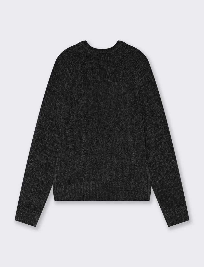 Pullover girocollo in ciniglia basic - Nero