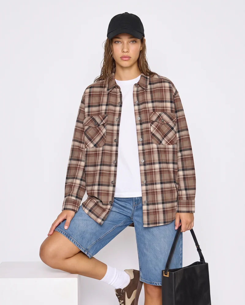 Camicia a quadri manica lunga con tasche - var 1