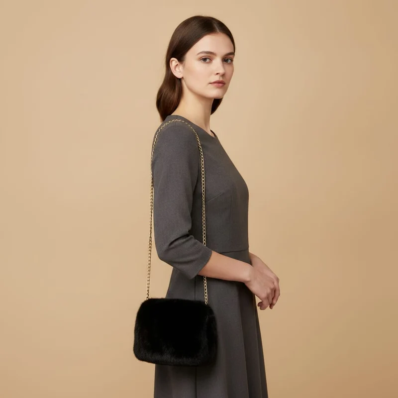 Clutch in finta pelliccia chic - Nero