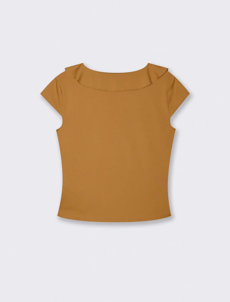 T-shirt manica corta con volant e scollo a V - Senape