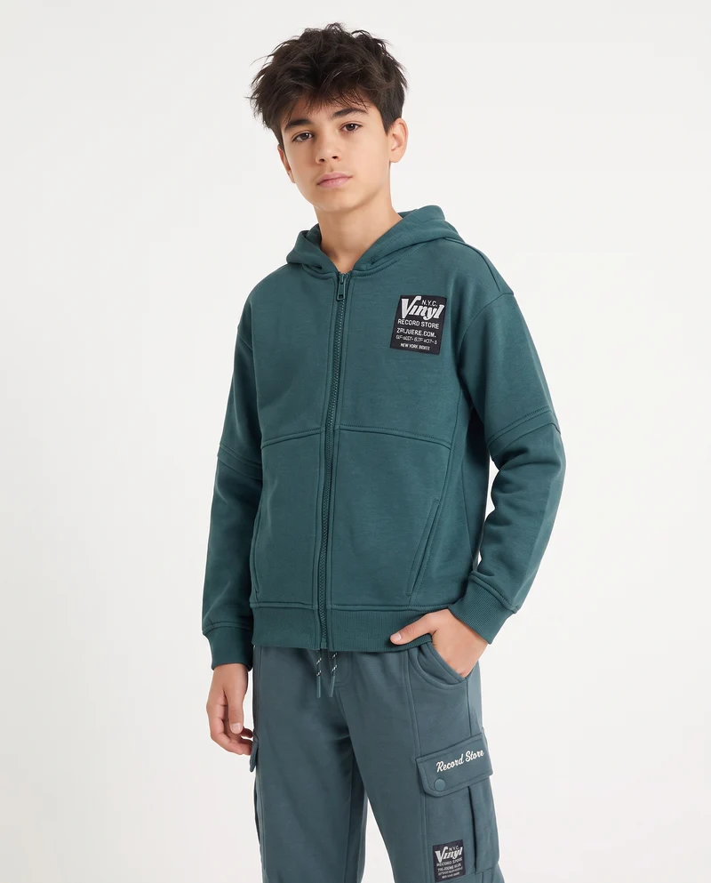 Felpa con cappuccio dallo stile college - Verde