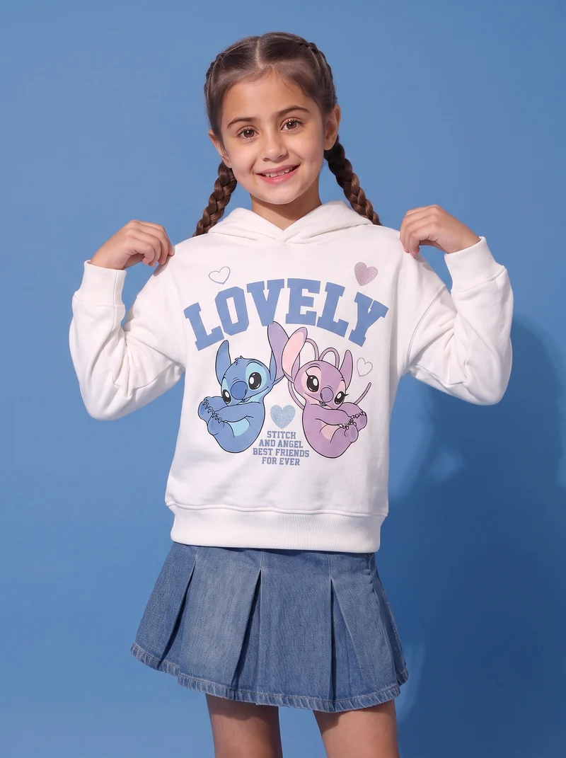 Felpa con cappuccio Stitch e Angel - Bianco
