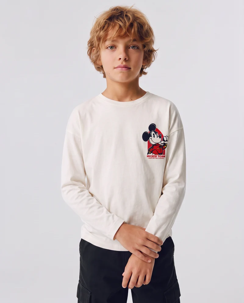 T-shirt maniche lunghe Mickey Mouse - Bianco latte