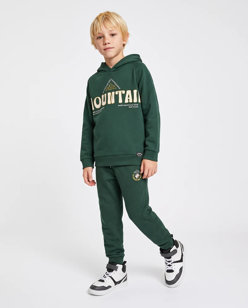 Jogger in felpa con stampa e tasche - Verde abete