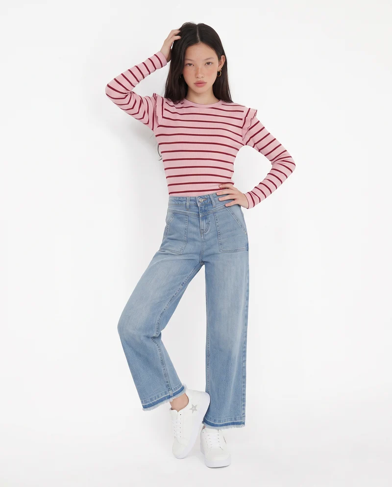 T-shirt a righe con rouches eleganti - Righe