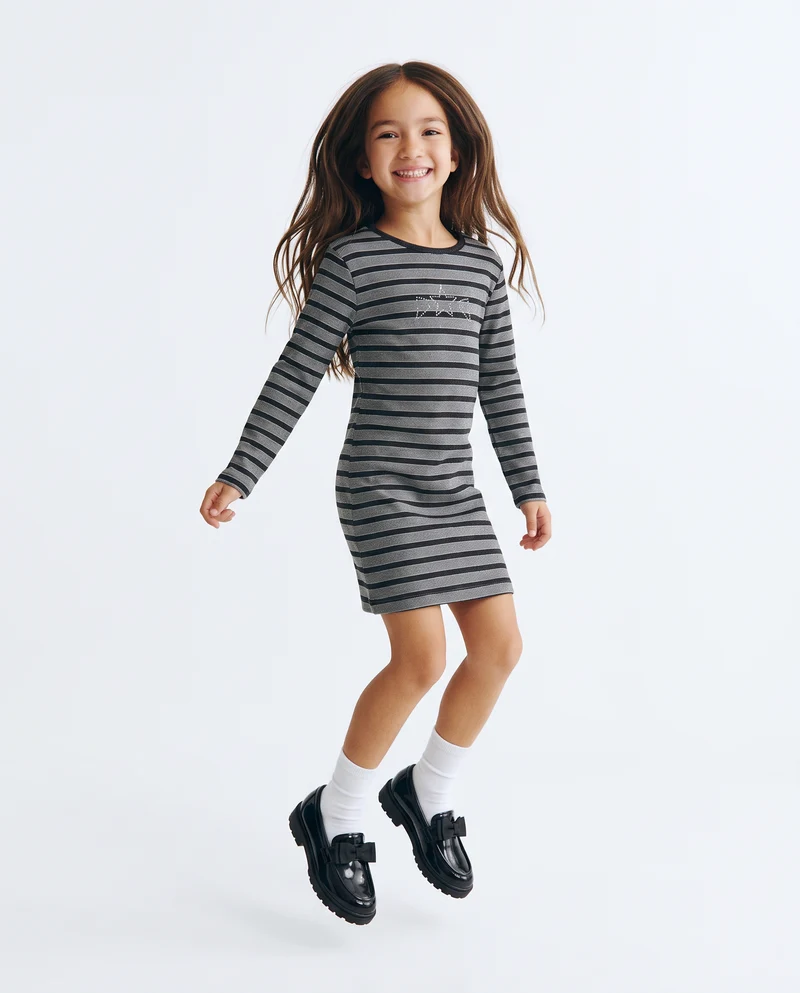 Abito in costina con borchie rock per bambina - Righe