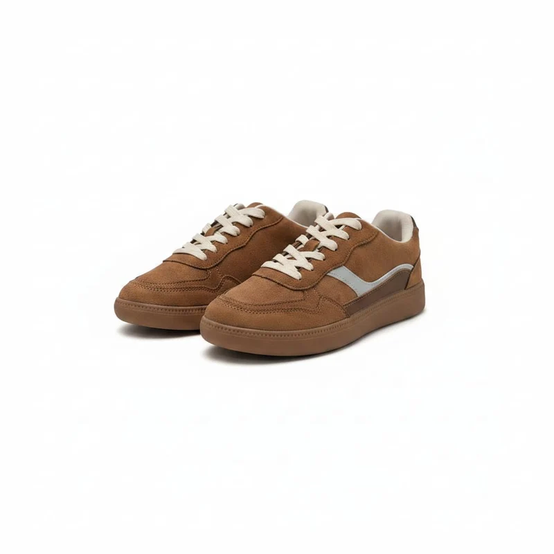 Sneakers in microfibra marrone con inserti - Marrone