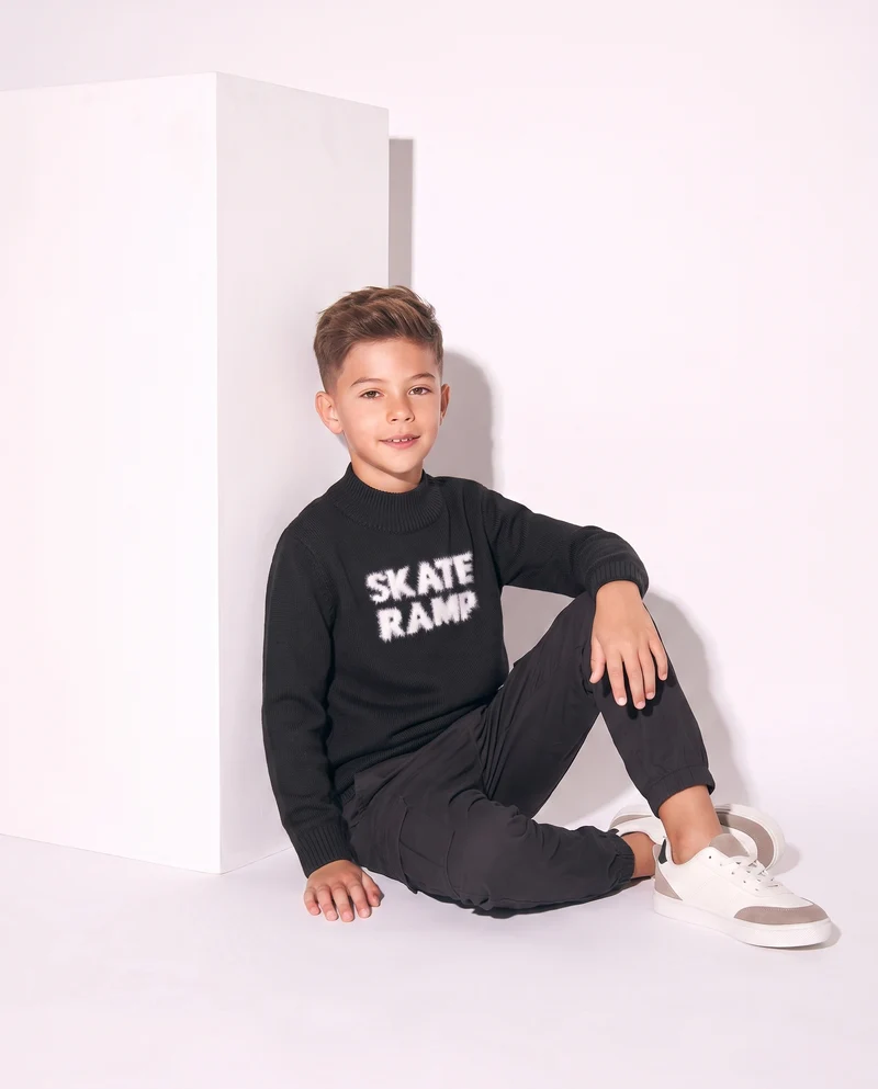 Maglia Collo Alto Misto Lana Jaquard - Nero