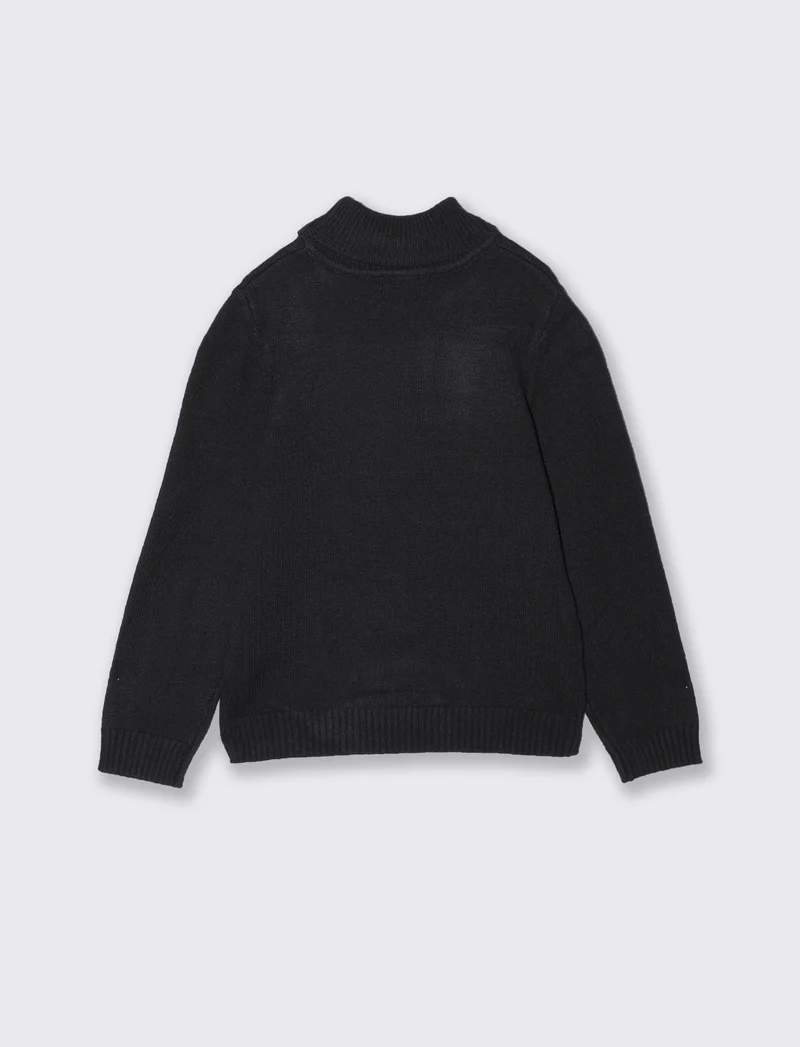 Maglia Collo Alto Misto Lana Jaquard - Nero