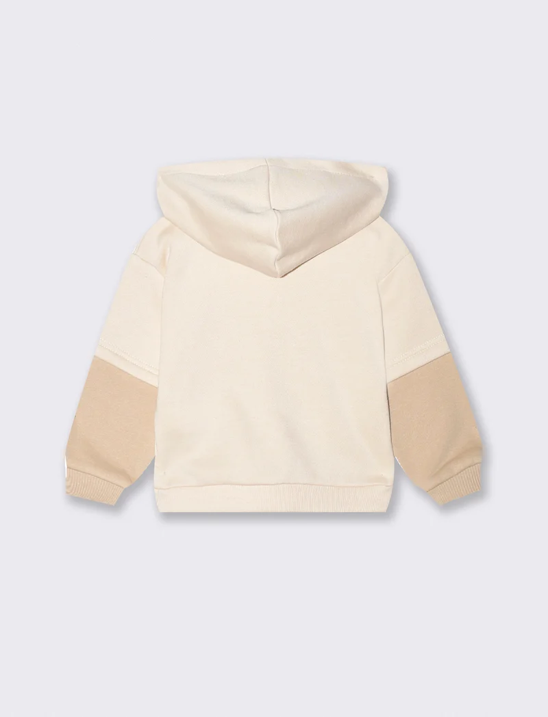 Felpa con cappuccio e doppia manica - Beige