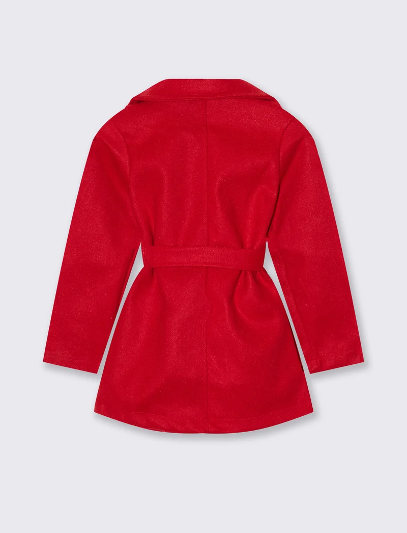 Cappotto in panno morbido con cintura - Rosso