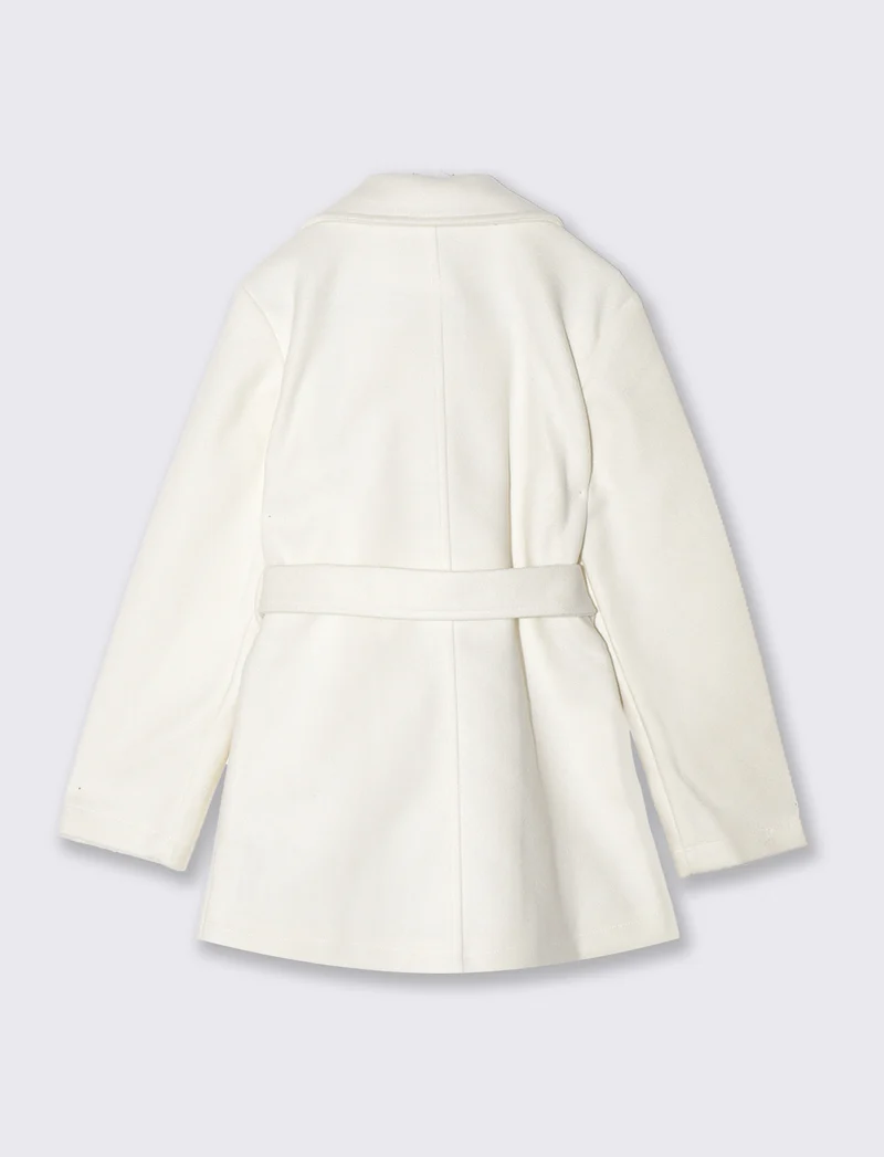Cappotto in panno morbido con cintura - Bianco latte