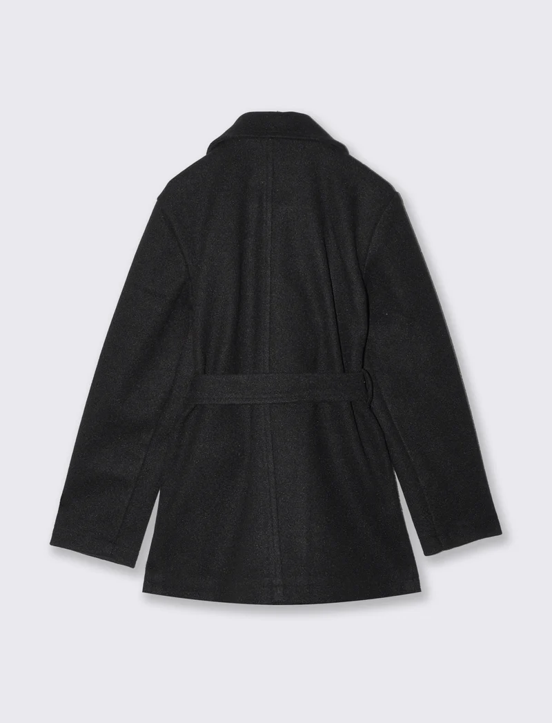 Cappotto in panno morbido con cintura - Nero