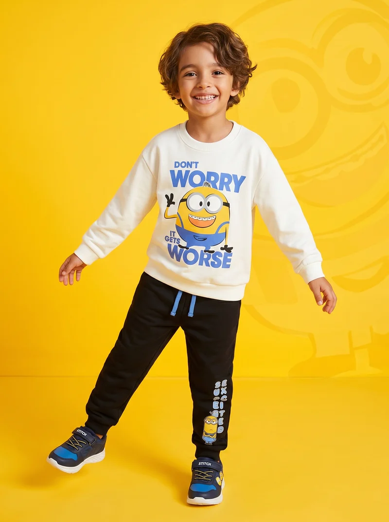 Felpa girocollo Minions con stampa - Bianco latte