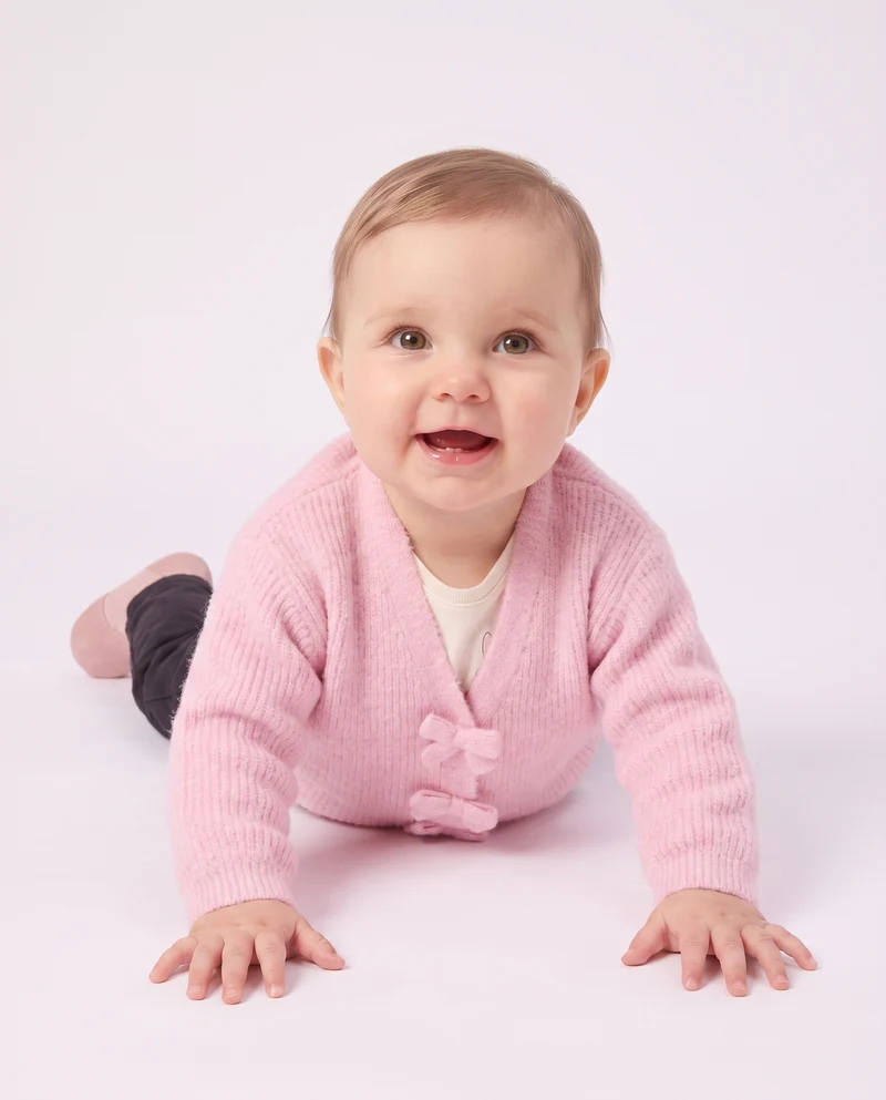 Cardigan morbido con bottoni brillanti - Rosa polvere