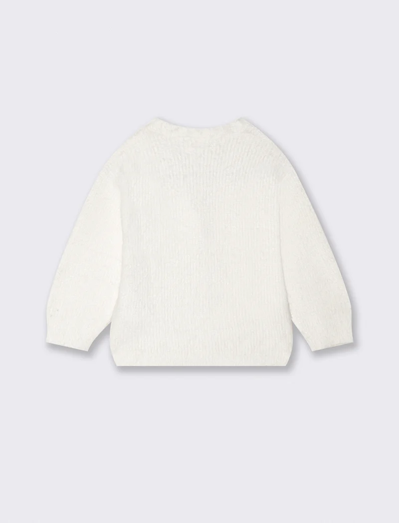 Cardigan morbido con bottoni brillanti - Bianco panna