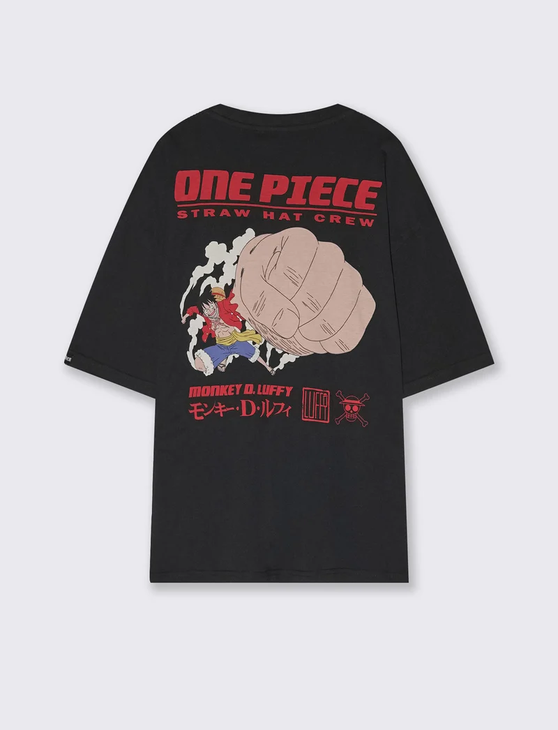 T-shirt One Piece uomo girocollo boxy fit - Nero