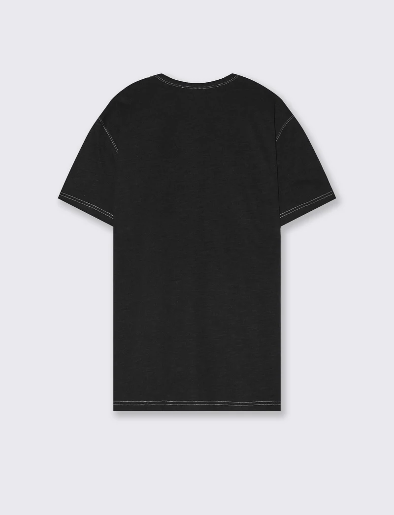 T-shirt slub con impunture a contrasto - Nero