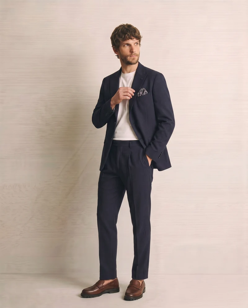 Pantaloni Formal Fit Effetto Occhio di Pernice - Blu