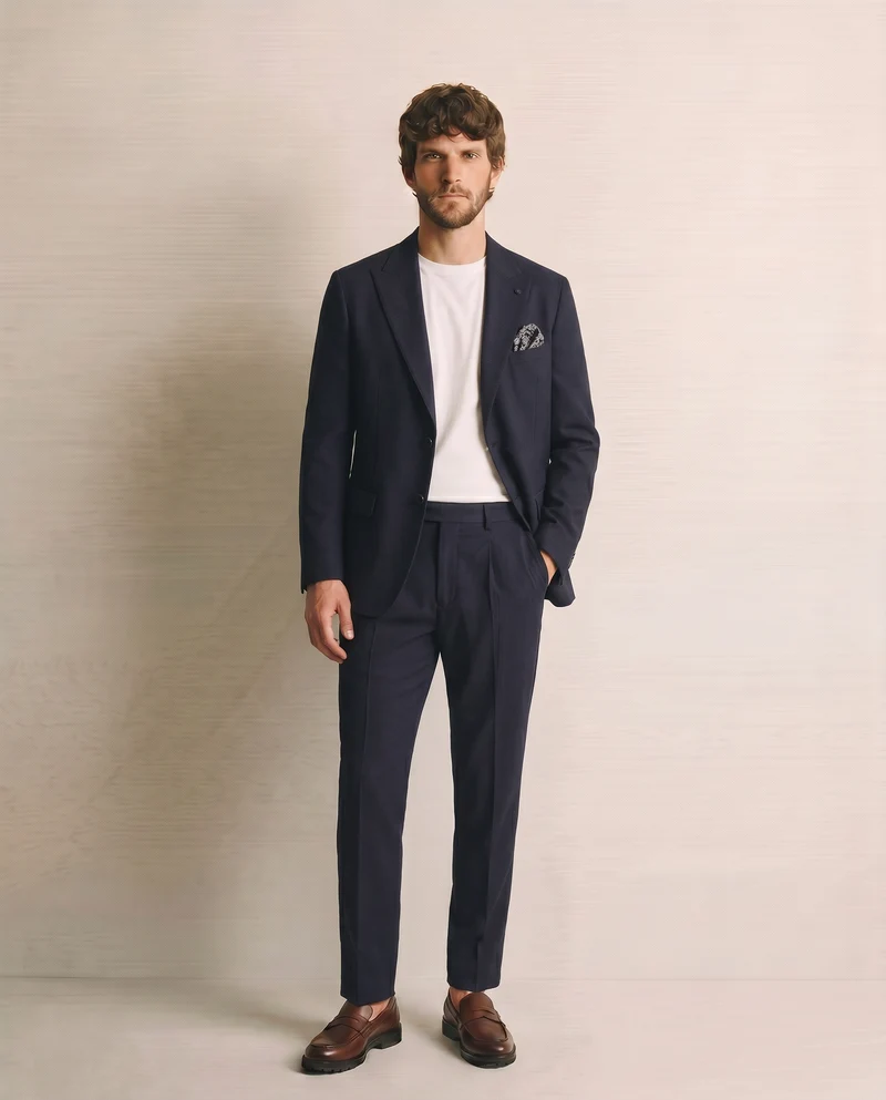 Pantaloni Formal Fit Effetto Occhio di Pernice - Blu