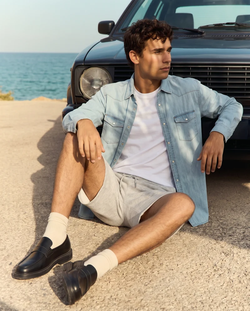 Camicia in denim slim con effetto slavato - Denim chiaro