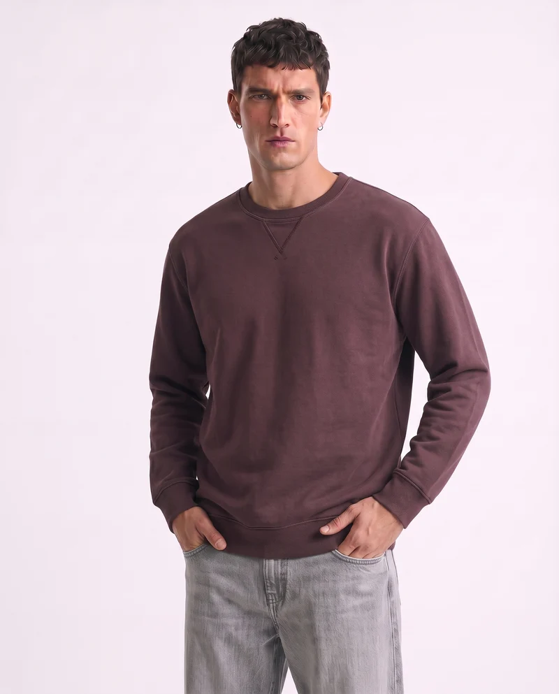 Felpa basic girocollo in misto cotone - Bordeaux