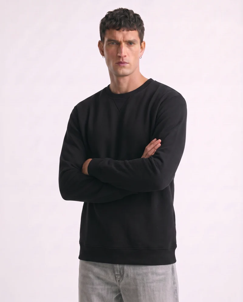 Felpa basic girocollo in misto cotone - Nero