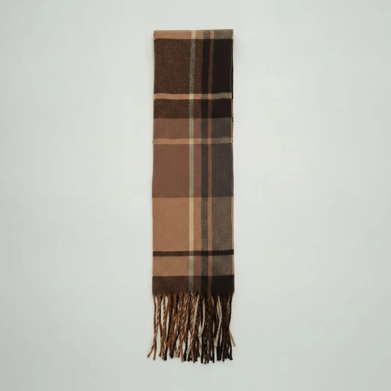 Sciarpa uomo con frange a quadroni - Beige
