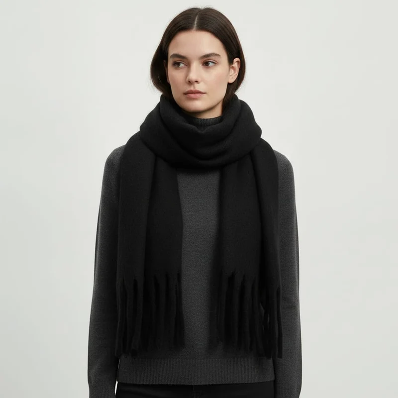 Sciarpa basic con frange - Nero