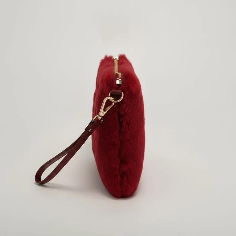 Pochette in finta pelliccia con maniglia - Bordeaux